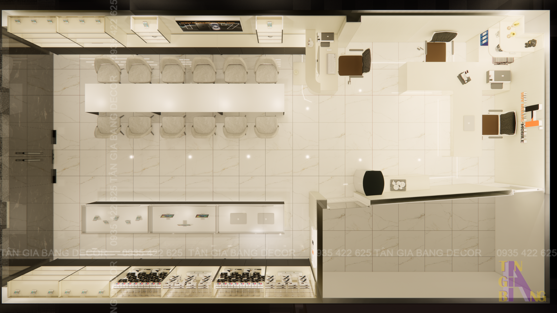 Tổng thể shop điện thoại Huy Hoàng từ góc trên